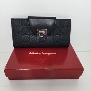 Salvatore Ferragamo Embossed Black Leather Wallet
